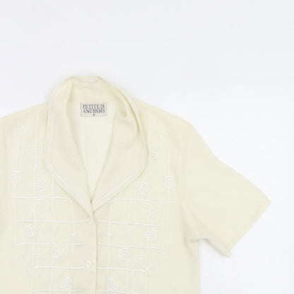Womens UK Size 8 Petite Ivory Basic Button-Up