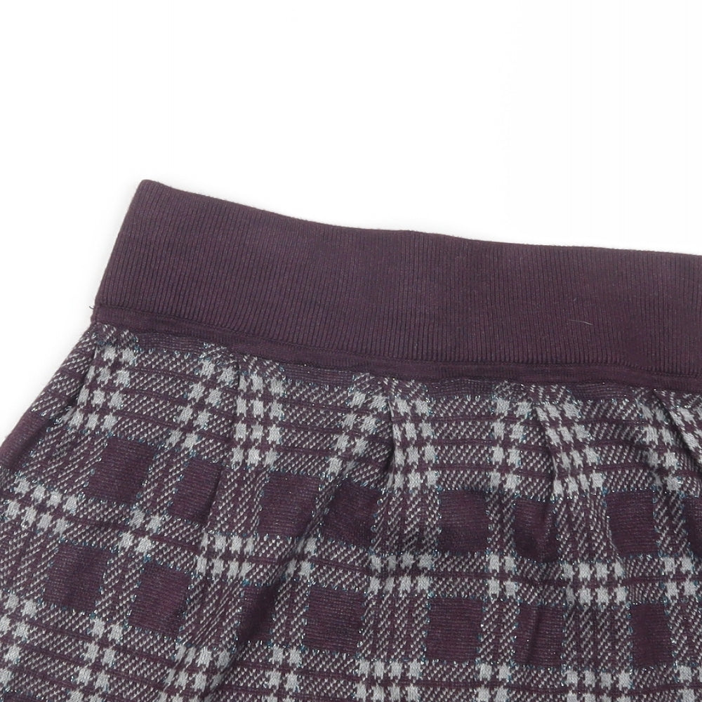 Oasis Womens Purple Check Knit A-Line Skirt Size XS