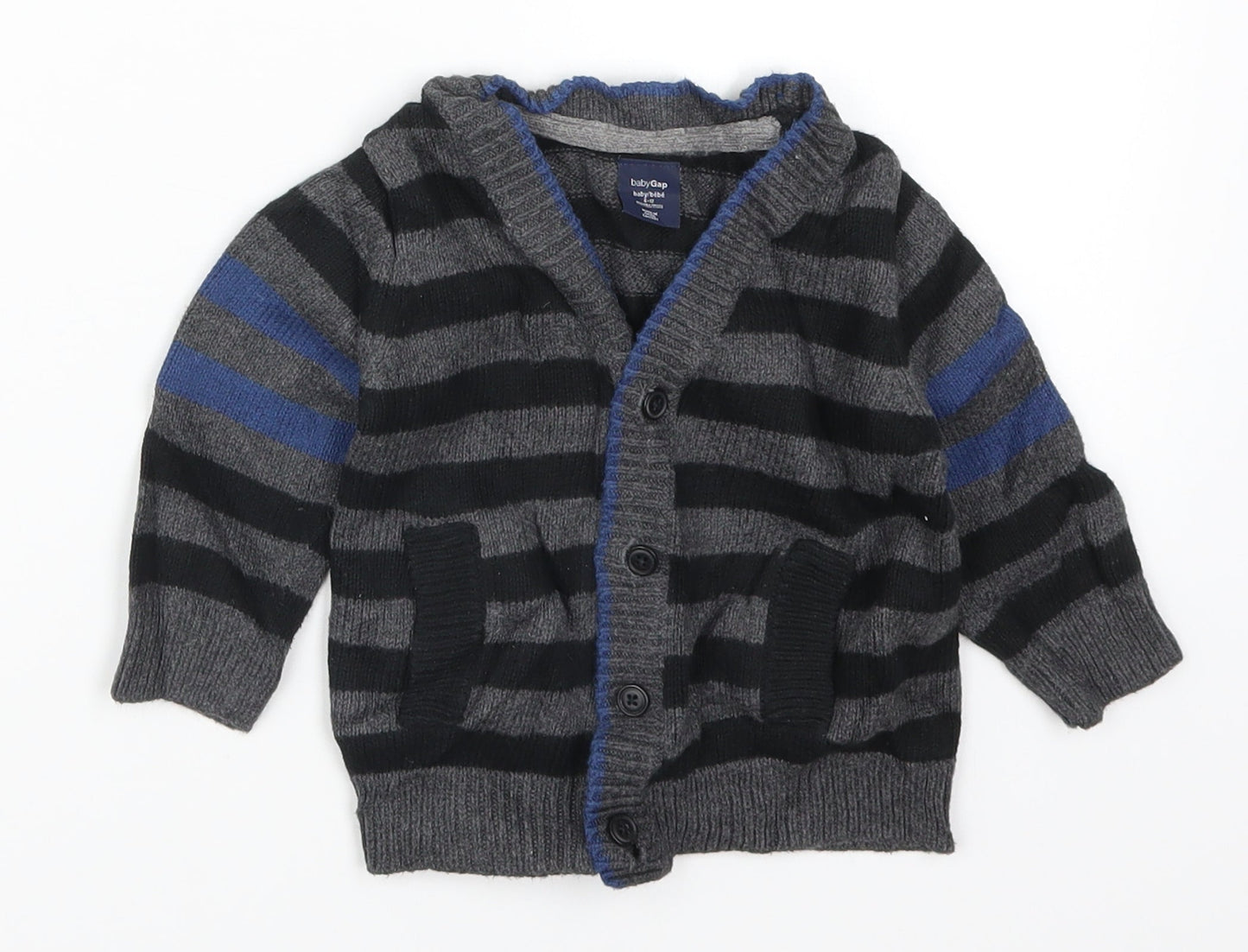 Gap Boys Grey Striped  Cardigan Jumper Size 6-9 Months