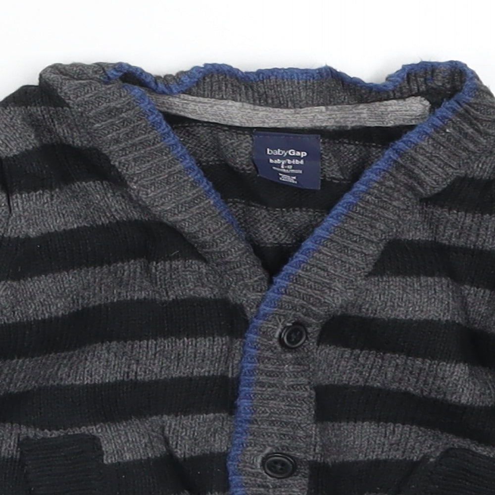 Gap Boys Grey Striped  Cardigan Jumper Size 6-9 Months