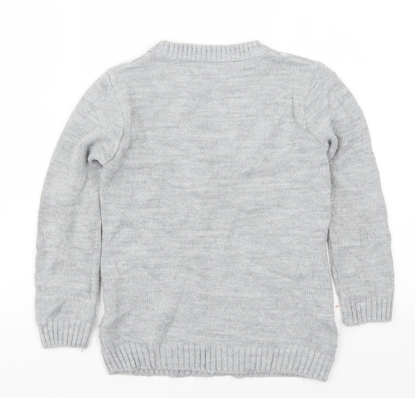 Ty Girls Grey  Knit Pullover Jumper Size 8 Years  - Penguins