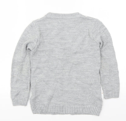 Ty Girls Grey  Knit Pullover Jumper Size 8 Years  - Penguins