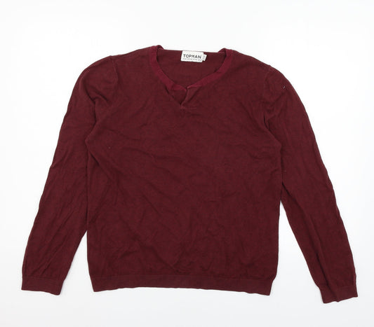 Topman Mens Red  Knit Pullover Jumper Size M
