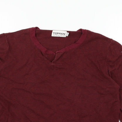 Topman Mens Red  Knit Pullover Jumper Size M