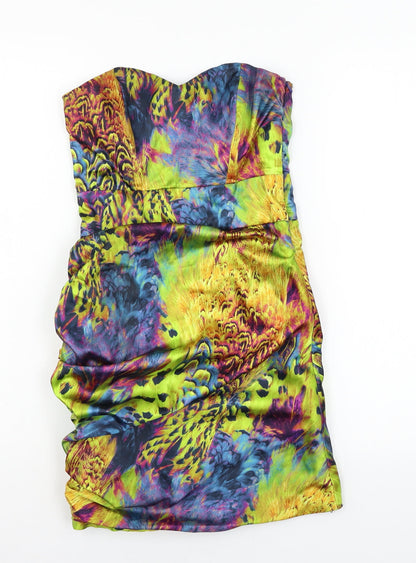 Pop Art Womens Multicoloured Geometric Satin Bodycon  Size 8