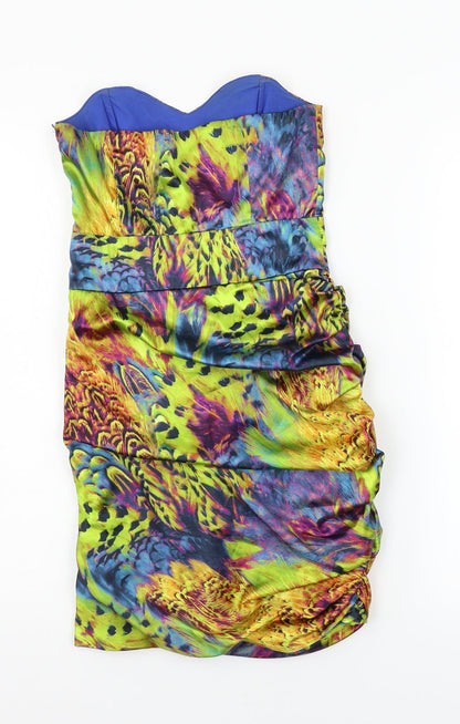 Pop Art Womens Multicoloured Geometric Satin Bodycon  Size 8