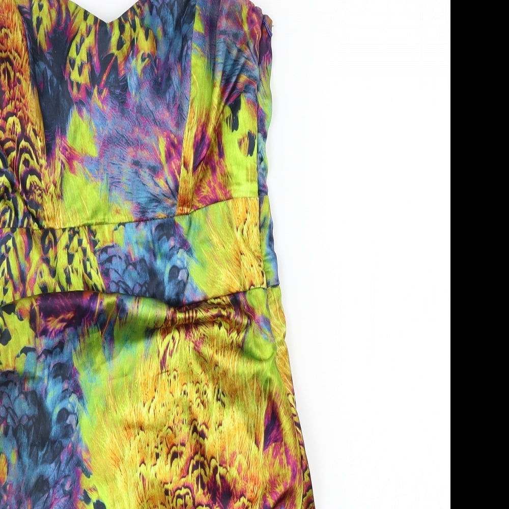 Pop Art Womens Multicoloured Geometric Satin Bodycon  Size 8