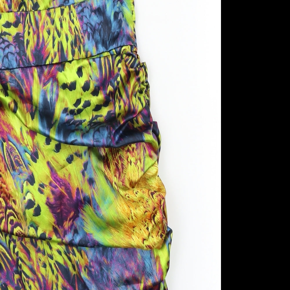 Pop Art Womens Multicoloured Geometric Satin Bodycon  Size 8