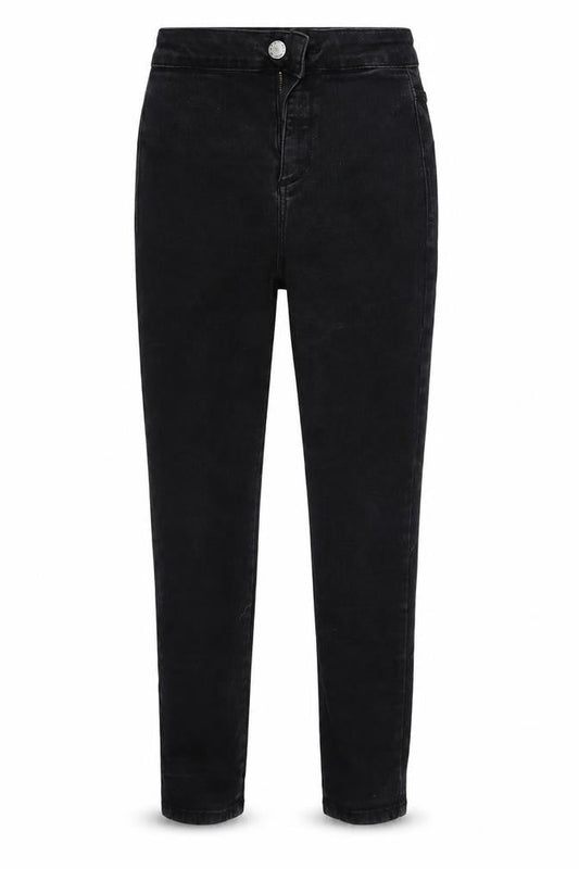 Front view of Miss Selfridge women’s black denim skinny jeans, size UK 8, 24-inch leg