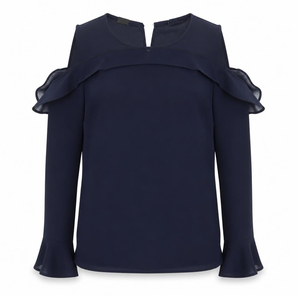 Front view of Atmosphere women’s blue basic blouse, size UK 12