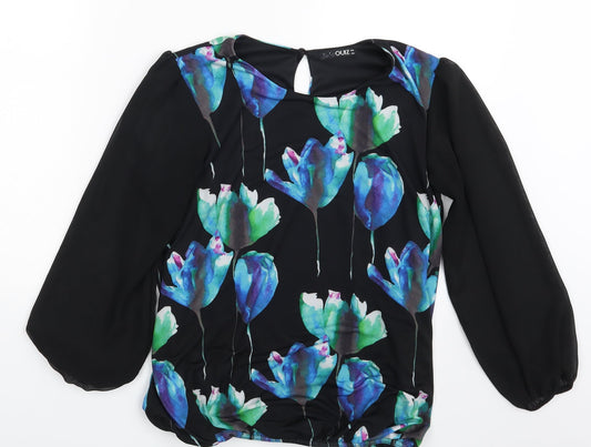 Quiz Womens Black Floral  Basic Blouse Size 10