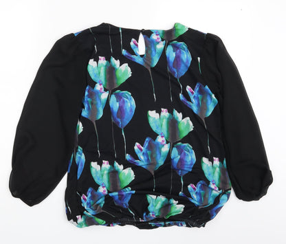 Quiz Womens Black Floral  Basic Blouse Size 10
