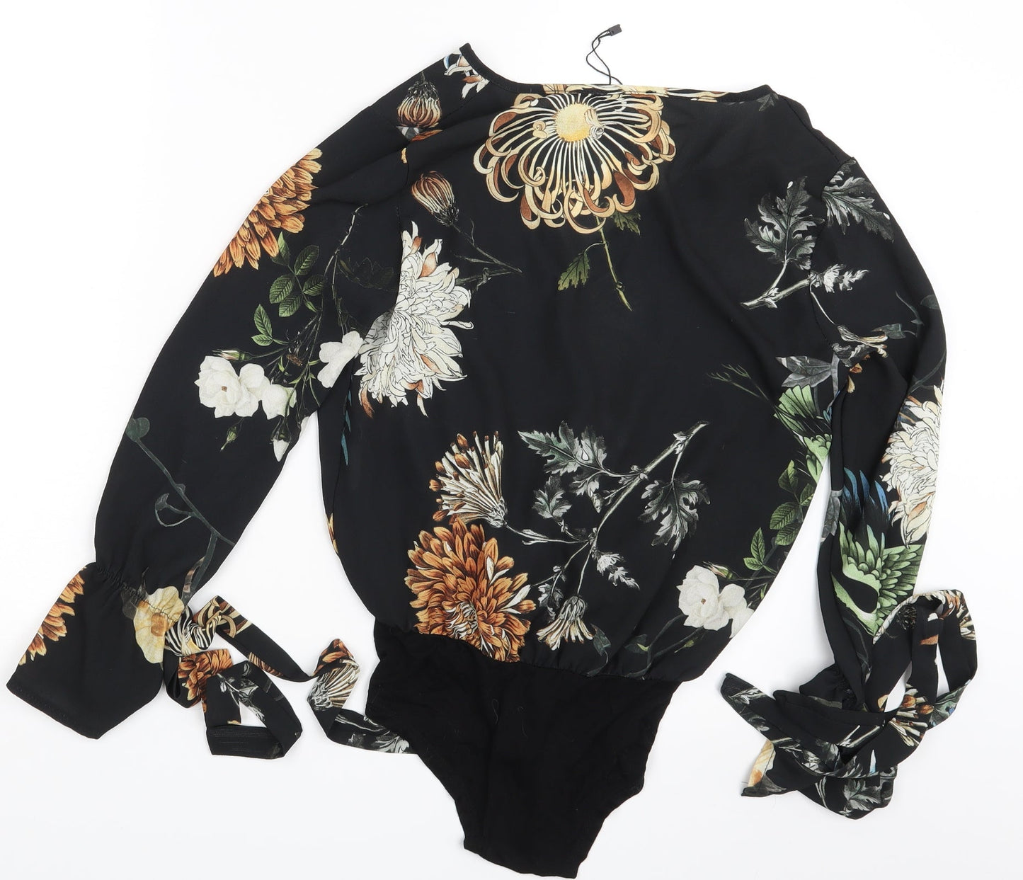Boohoo Womens Black Floral  Bodysuit One-Piece Size 8