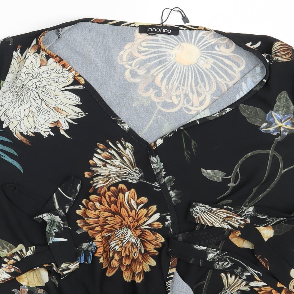 Boohoo Womens Black Floral  Bodysuit One-Piece Size 8