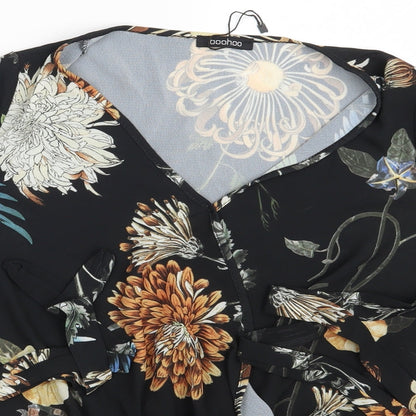 Boohoo Womens Black Floral  Bodysuit One-Piece Size 8