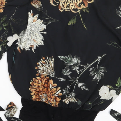 Boohoo Womens Black Floral  Bodysuit One-Piece Size 8