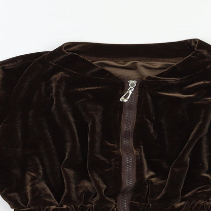 Preworn Womens Brown  Velour Full Zip Sweatshirt Size M