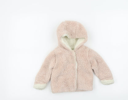 Preworn Girls Pink Colourblock  Basic Coat Jacket Size 6-9 Months