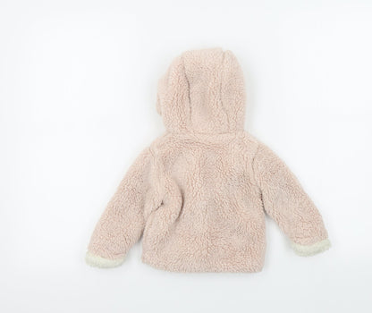 Preworn Girls Pink Colourblock  Basic Coat Jacket Size 6-9 Months