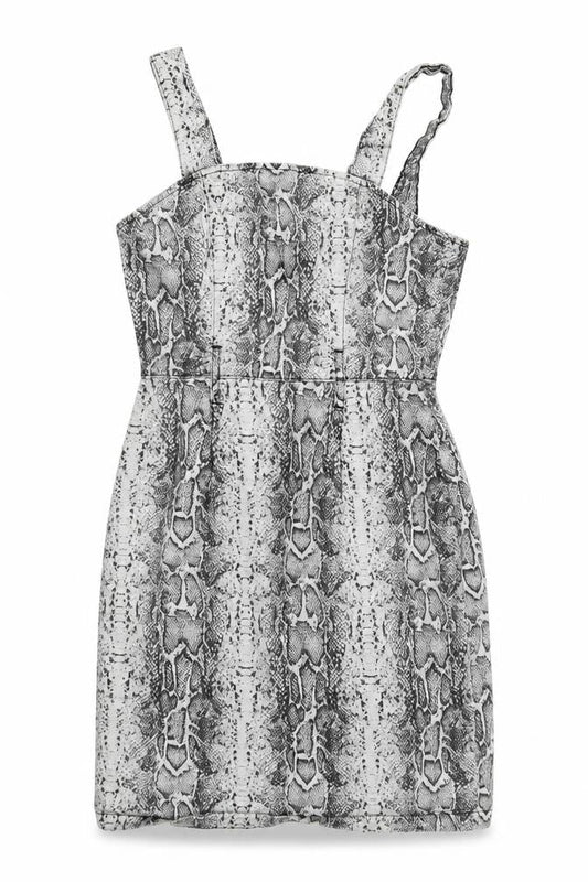 Front view of Denim & Co. women’s grey animal print a-line, size UK 12