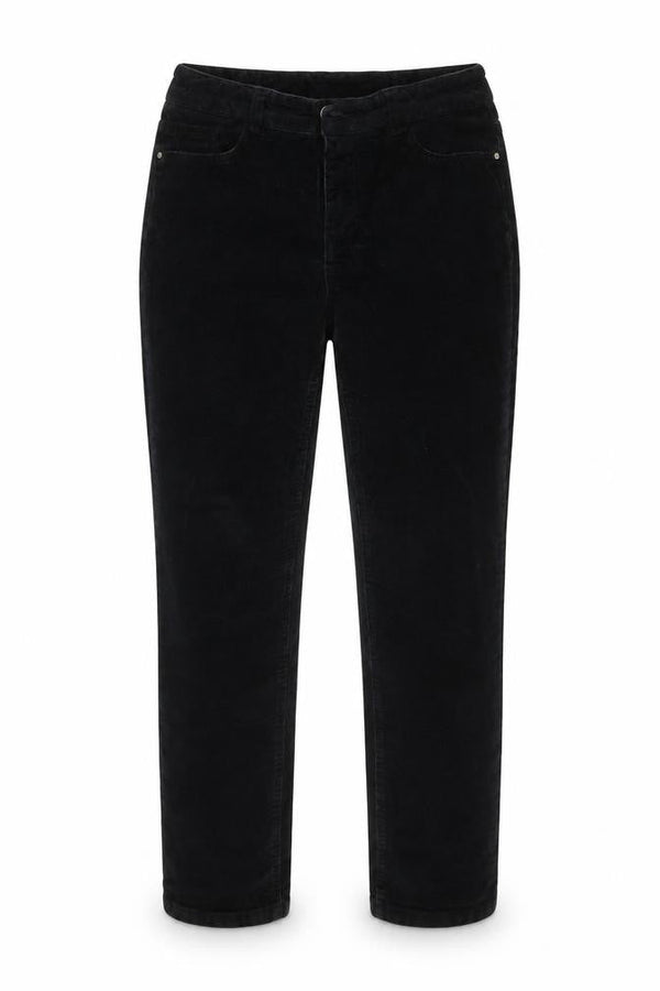 Front view of Tru women’s black corduroy capri jeans, size UK 10, 24-inch leg
