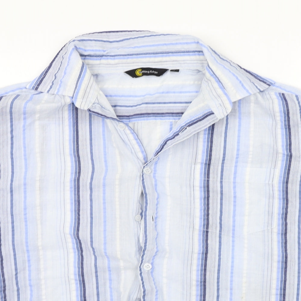Mens UK Size L Cutting Edge Blue  Button-Up Short Sleeve Casual Shirt