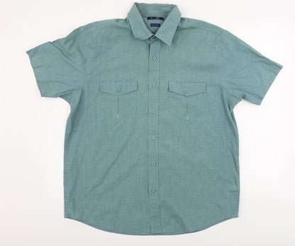 Mens UK Size L BHS Green  Button-Up Short Sleeve Casual Shirt