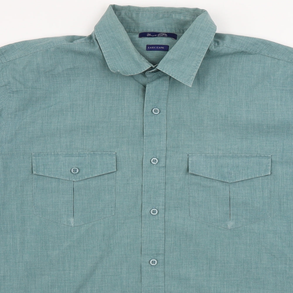 Mens UK Size L BHS Green  Button-Up Short Sleeve Casual Shirt