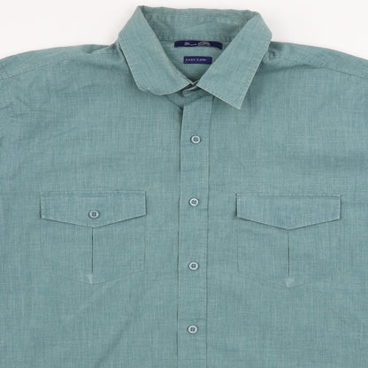 Mens UK Size L BHS Green  Button-Up Short Sleeve Casual Shirt