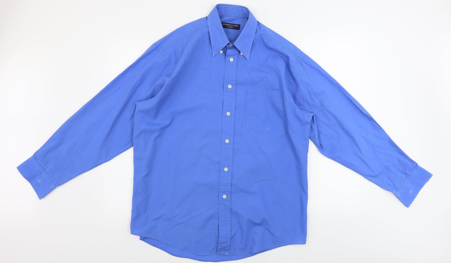 Mens UK Size 15 Cedar Wood State Blue  Button-Up Long Sleeve Casual Shirt