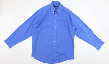 Mens UK Size 15 Cedar Wood State Blue  Button-Up Long Sleeve Casual Shirt