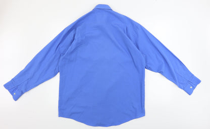 Mens UK Size 15 Cedar Wood State Blue  Button-Up Long Sleeve Casual Shirt