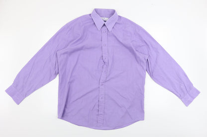 Mens UK Size 16 Essentials Purple  Button-Up Long Sleeve Casual Shirt