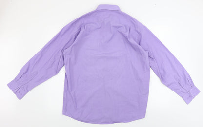 Mens UK Size 16 Essentials Purple  Button-Up Long Sleeve Casual Shirt