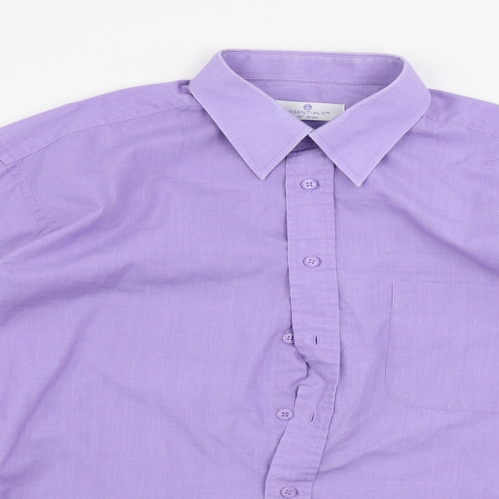 Mens UK Size 16 Essentials Purple  Button-Up Long Sleeve Casual Shirt