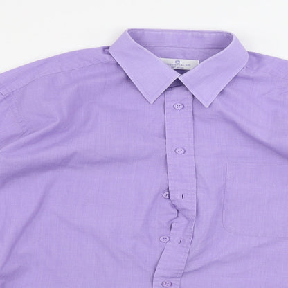 Mens UK Size 16 Essentials Purple  Button-Up Long Sleeve Casual Shirt
