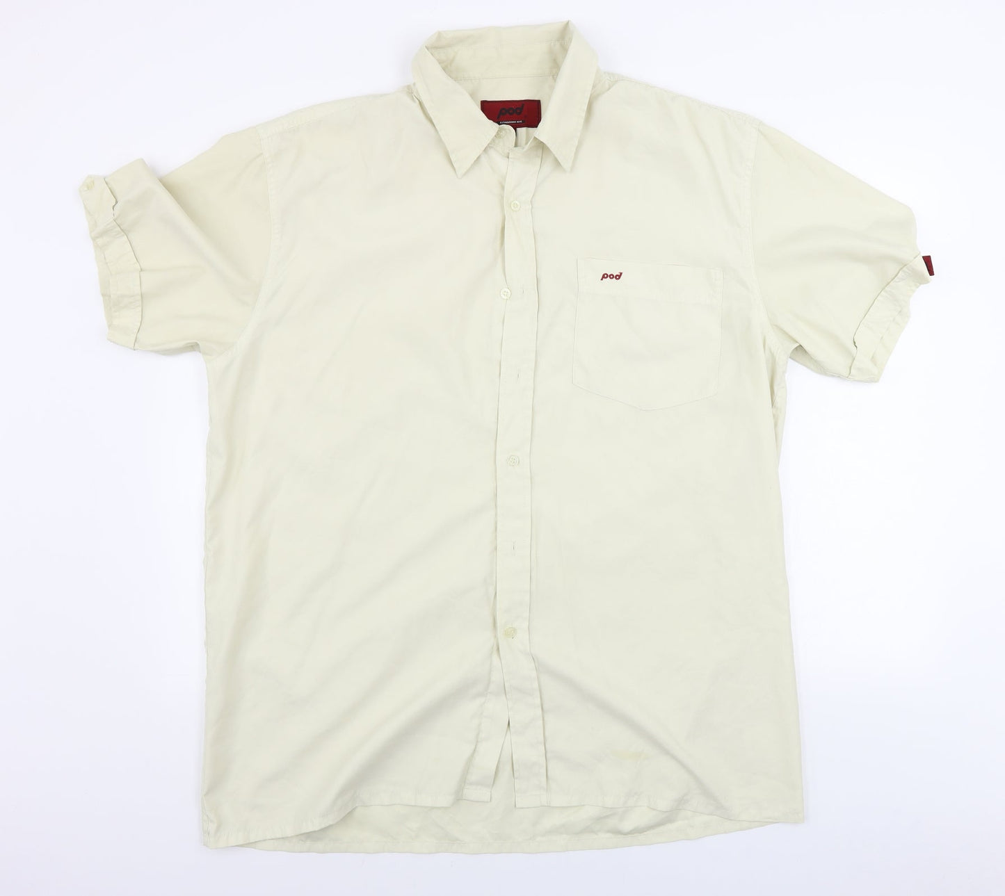 Mens UK Size XL Pod Beige  Button-Up Short Sleeve Casual Shirt