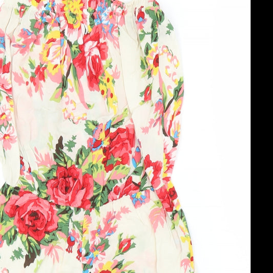Glamorous Womens Ivory Floral  Romper One-Piece Size 10