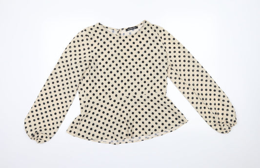 Boohoo Womens Beige Polka Dot Chiffon Basic Blouse Size 8