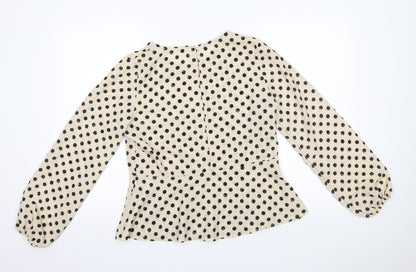 Boohoo Womens Beige Polka Dot Chiffon Basic Blouse Size 8