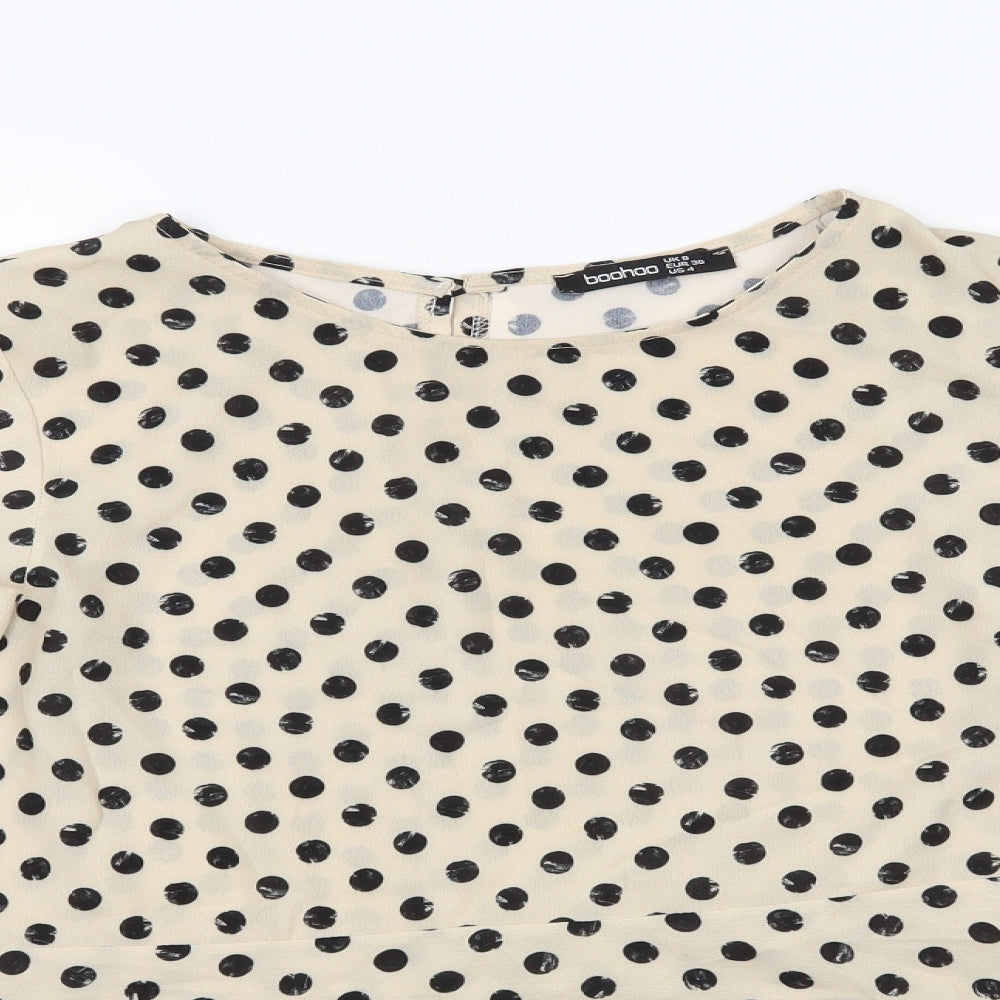 Boohoo Womens Beige Polka Dot Chiffon Basic Blouse Size 8