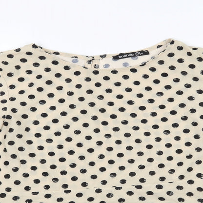 Boohoo Womens Beige Polka Dot Chiffon Basic Blouse Size 8
