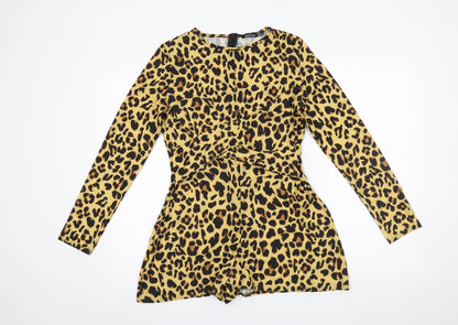 Boohoo Womens Beige Animal Print Chiffon Romper One-Piece Size 10