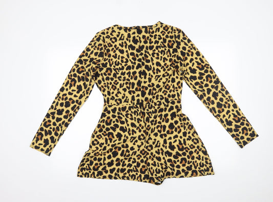 Boohoo Womens Beige Animal Print Chiffon Romper One-Piece Size 10