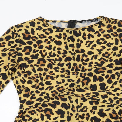 Boohoo Womens Beige Animal Print Chiffon Romper One-Piece Size 10