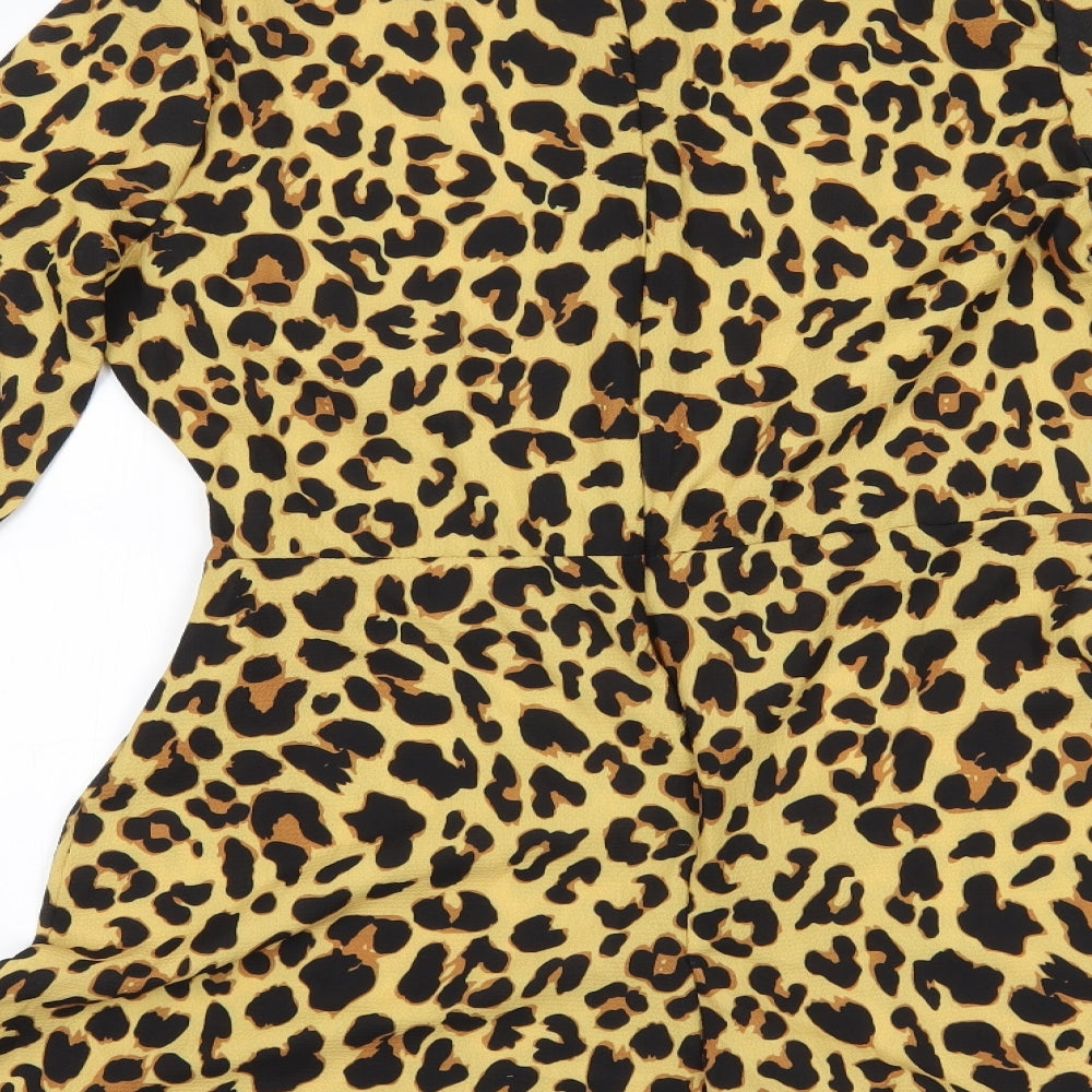 Boohoo Womens Beige Animal Print Chiffon Romper One-Piece Size 10