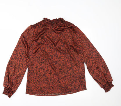 George Womens Orange Animal Print  Basic Blouse Size 8