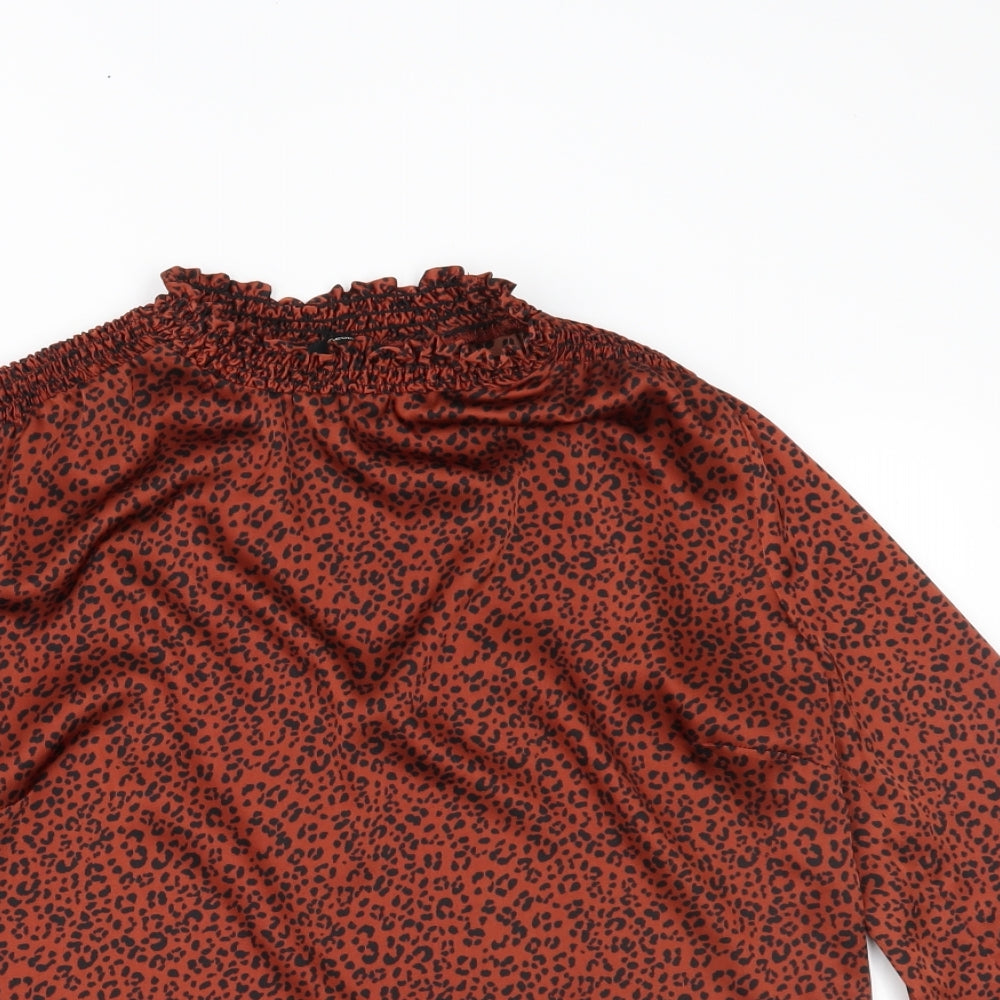 George Womens Orange Animal Print  Basic Blouse Size 8