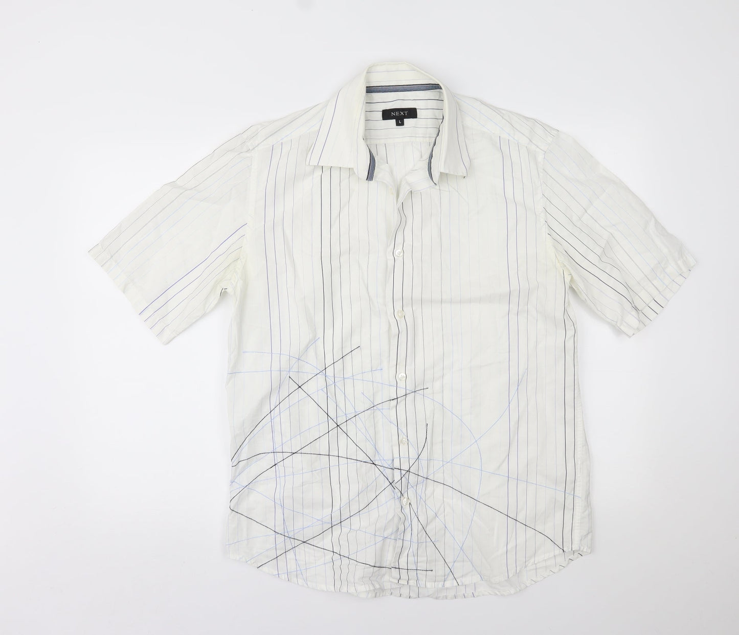 Mens UK Size L NEXT White  Button-Up Short Sleeve Casual Shirt