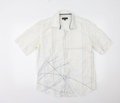 Mens UK Size L NEXT White  Button-Up Short Sleeve Casual Shirt